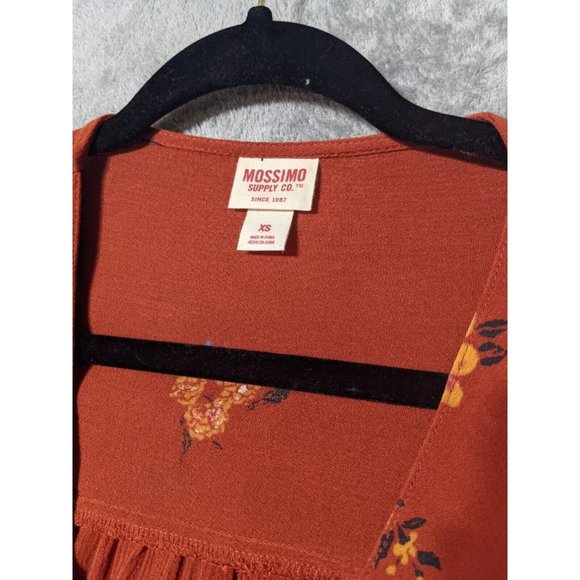 🍑MOSSIMO Bohemian Style 100% Rayon Women Floral Surplice Burnt Orange X-SMALL - Picture 11 of 12